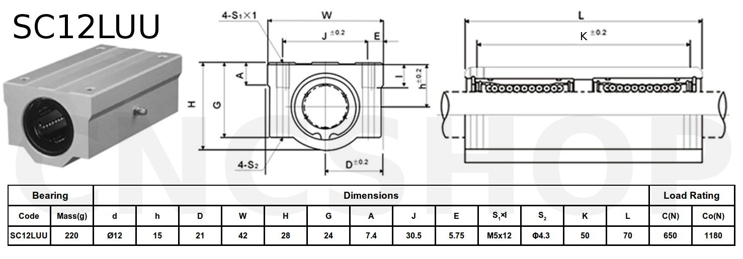 SC12LUU 12mm LONG LINEAR BEARING